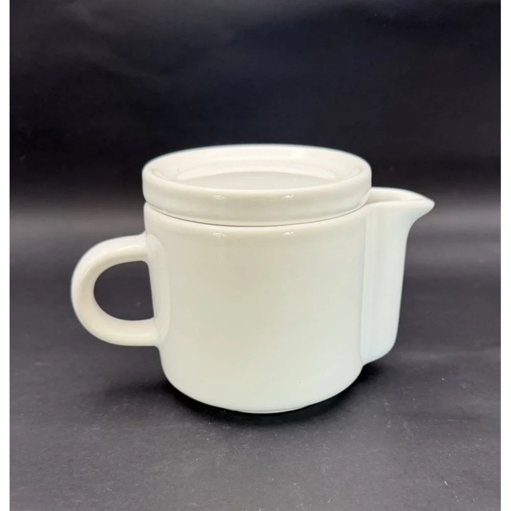 Modern White Ceramic Lidded Creamer Minimalist Small Pitcher Unmarked
